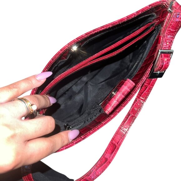 Charter Club Croc Embossed Faux Leather Shoulder Bag Dark Red Y2K Hobo - Picture 9 of 16